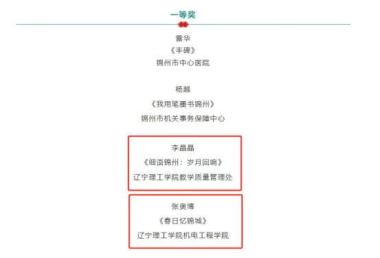 熱烈祝賀我校4名教師在錦州市職工征文比賽中榮獲佳績